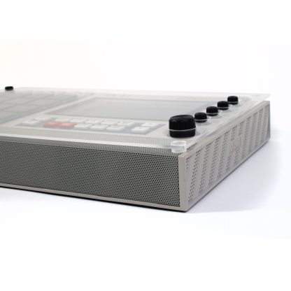 Akai mpc live mkii closeup on clear plexi protective top.