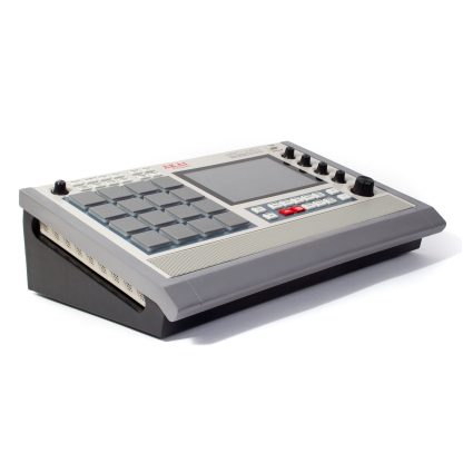 MPC Live MKII retro editon with retro colored desk riser stand in gray and black.