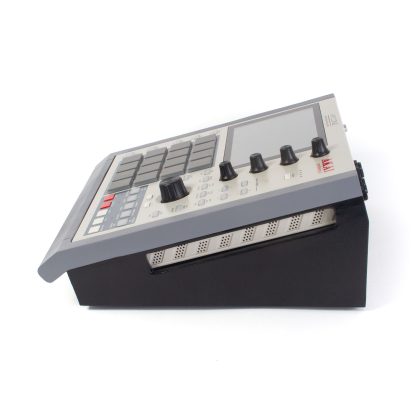 Side of mpc one retro edition with 15 degree angle vintage desk stand.