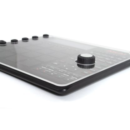 Mpc Studio Black drum machine controller with transparent plexi overlay.