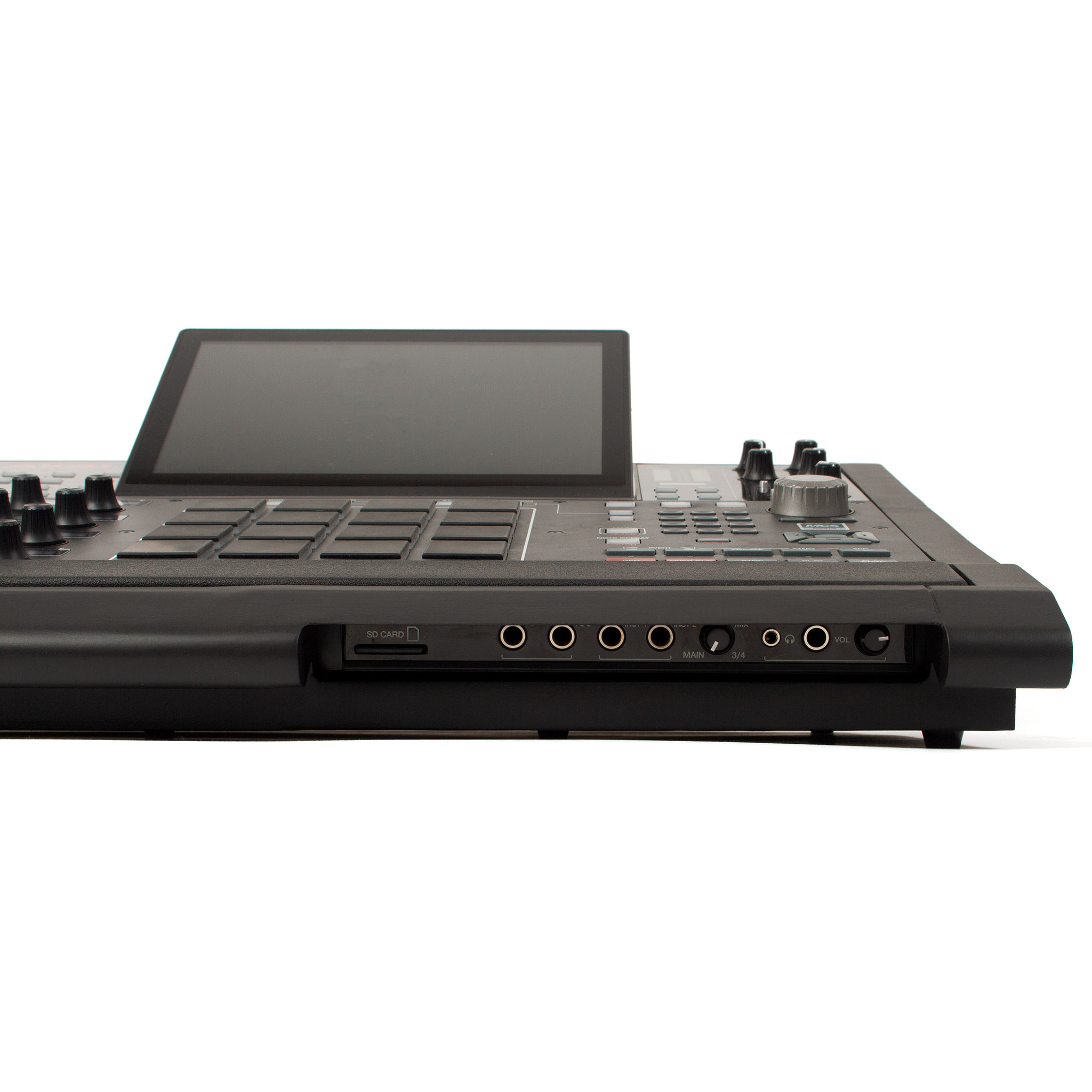 Front view of MPC X accessory stand with front inputs port.